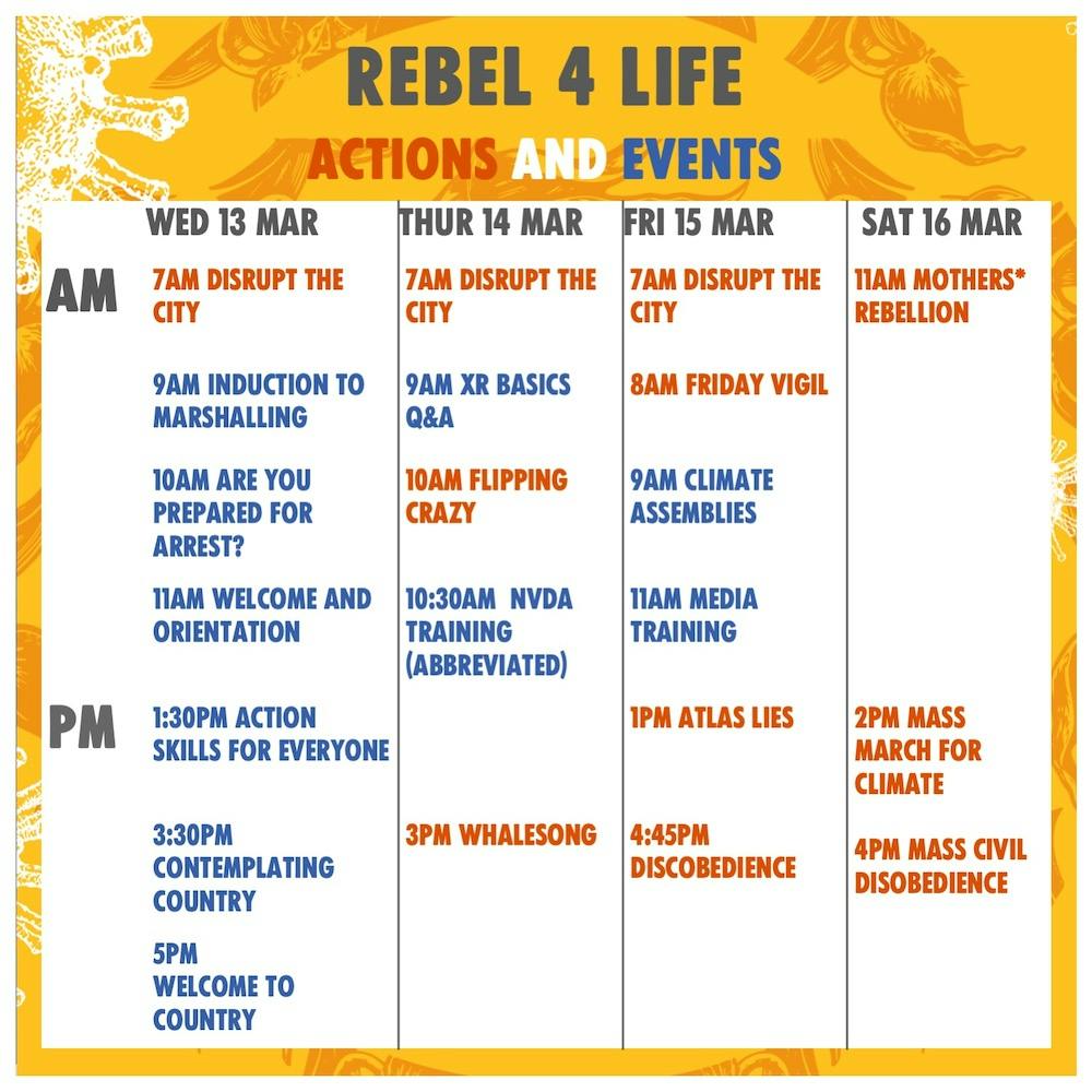 Rebel for Life Schedule 13 to 16 March