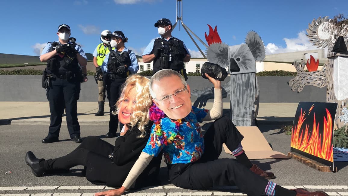 Scott Morrison and Sussan Ley amongst those arrested outside Parliament House in climate protest