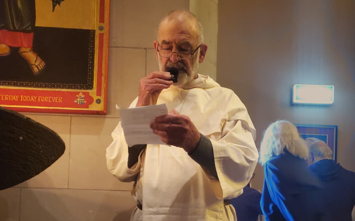 Catholic priest Father Peter Murnane speaking in St Patrick's Cathedral