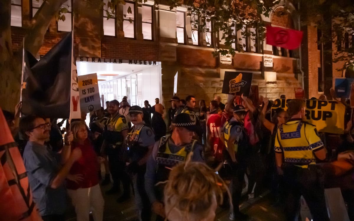 Protesters outside the AEP party