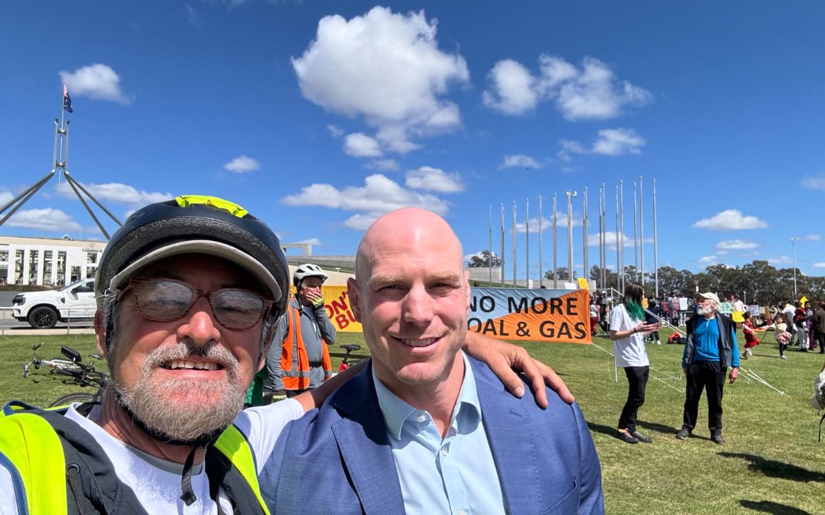 Arrival in Canberra: Tom with David Pocock