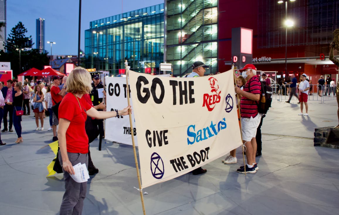 XR Brisbane rebels expose sports washing by Santos
