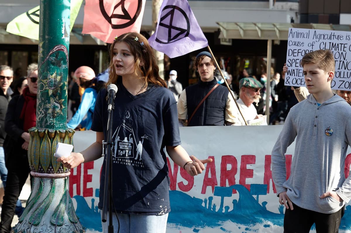 Tansy and Jonathan speak at the rally