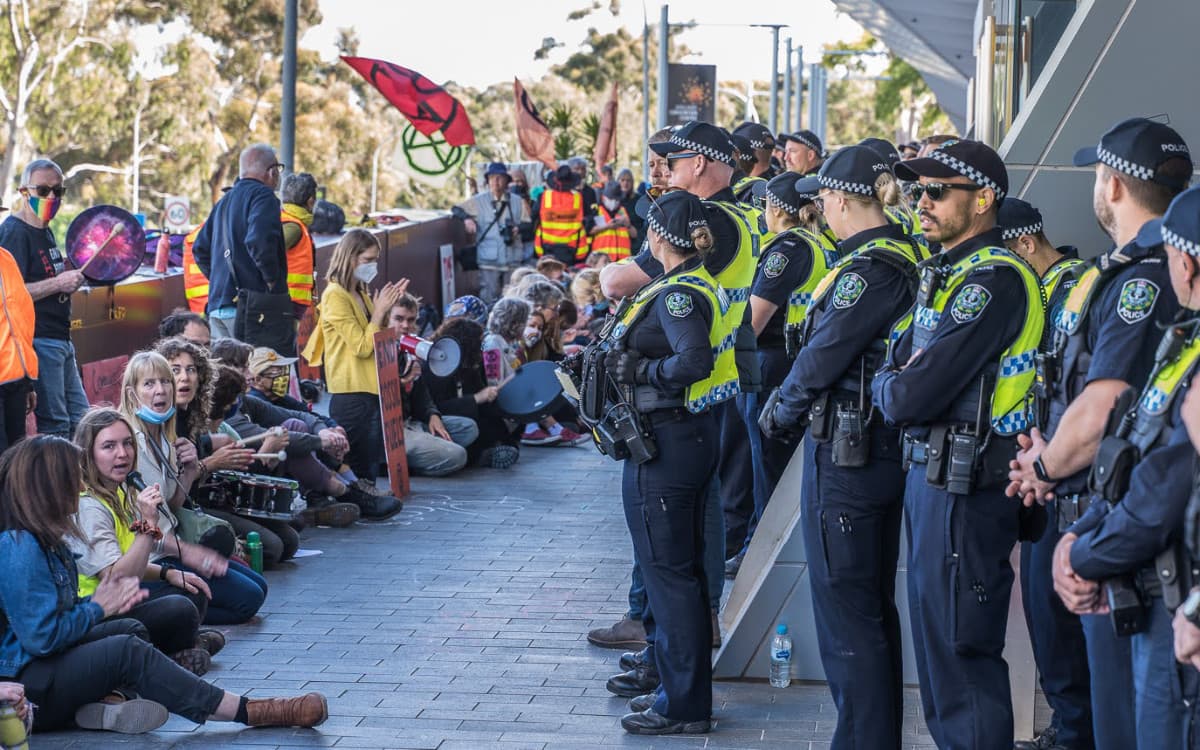 Rebels blocking the entry to the Asia Pacific Oil and Gas Conference