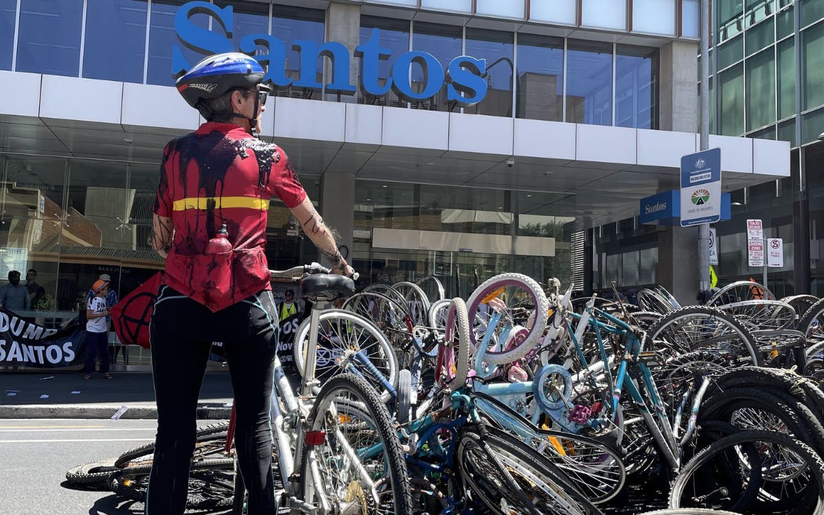 Rebel with a pile of bikes outside Santos HQ in Adelaide