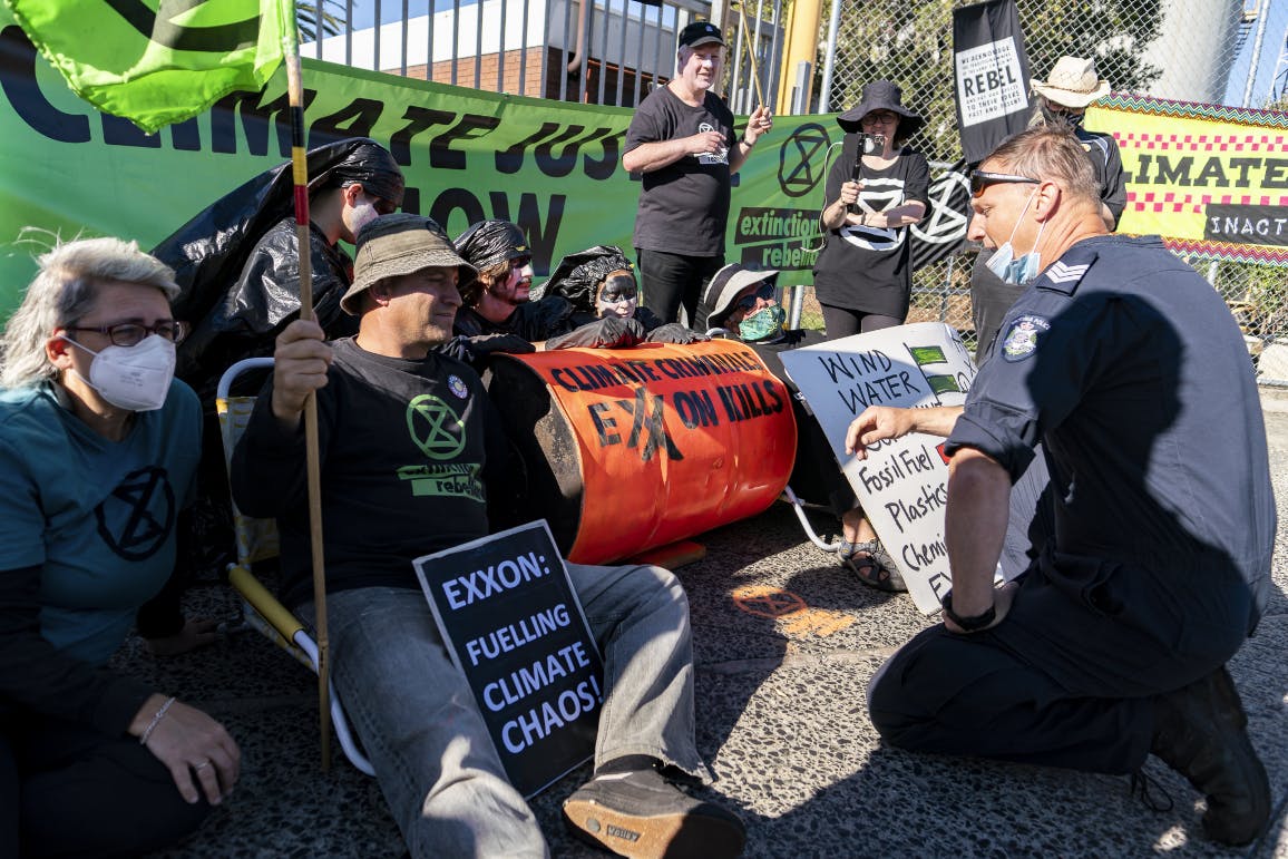 Extinction Rebellion Protesters Blockading Exxon Mobil depot in Yarraville Melbourne