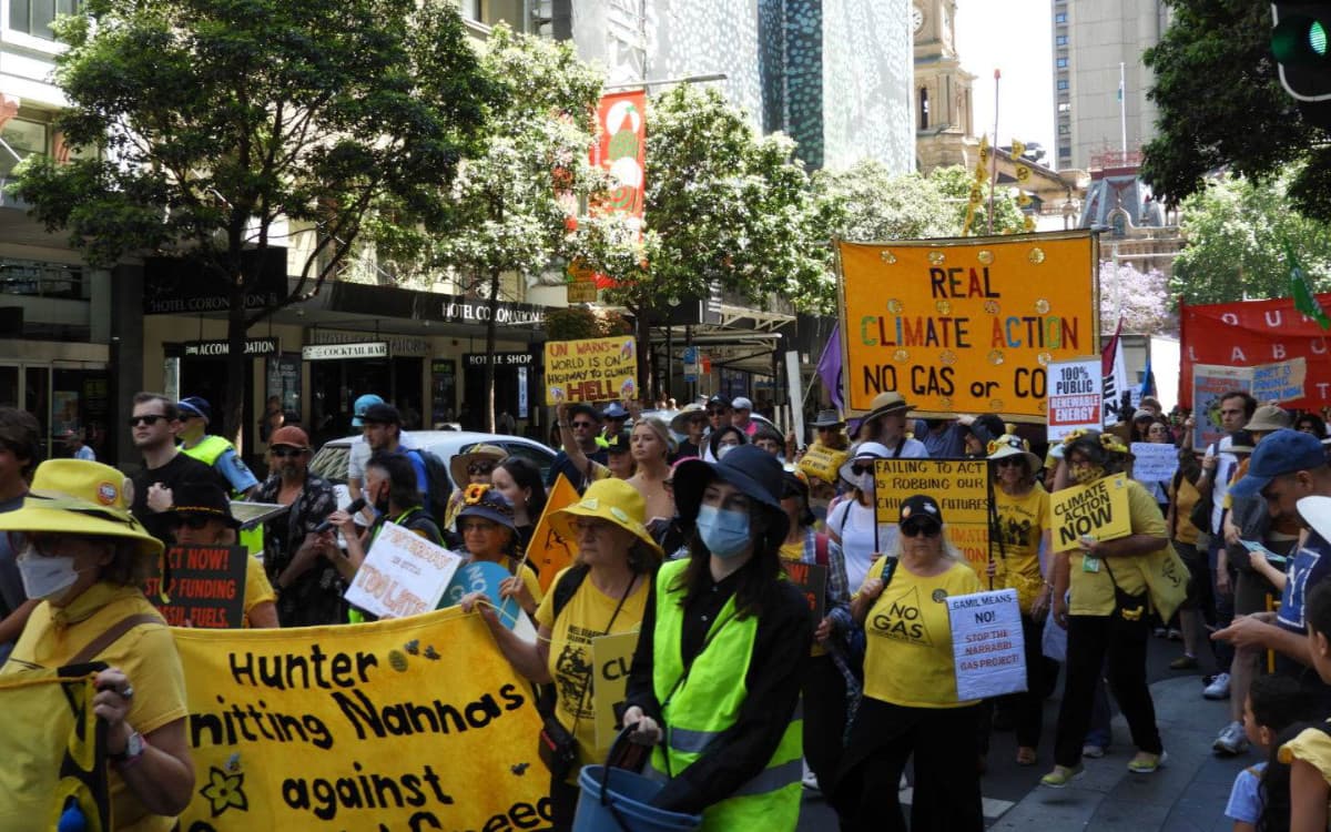 Knitting Nannas march at the climate rally