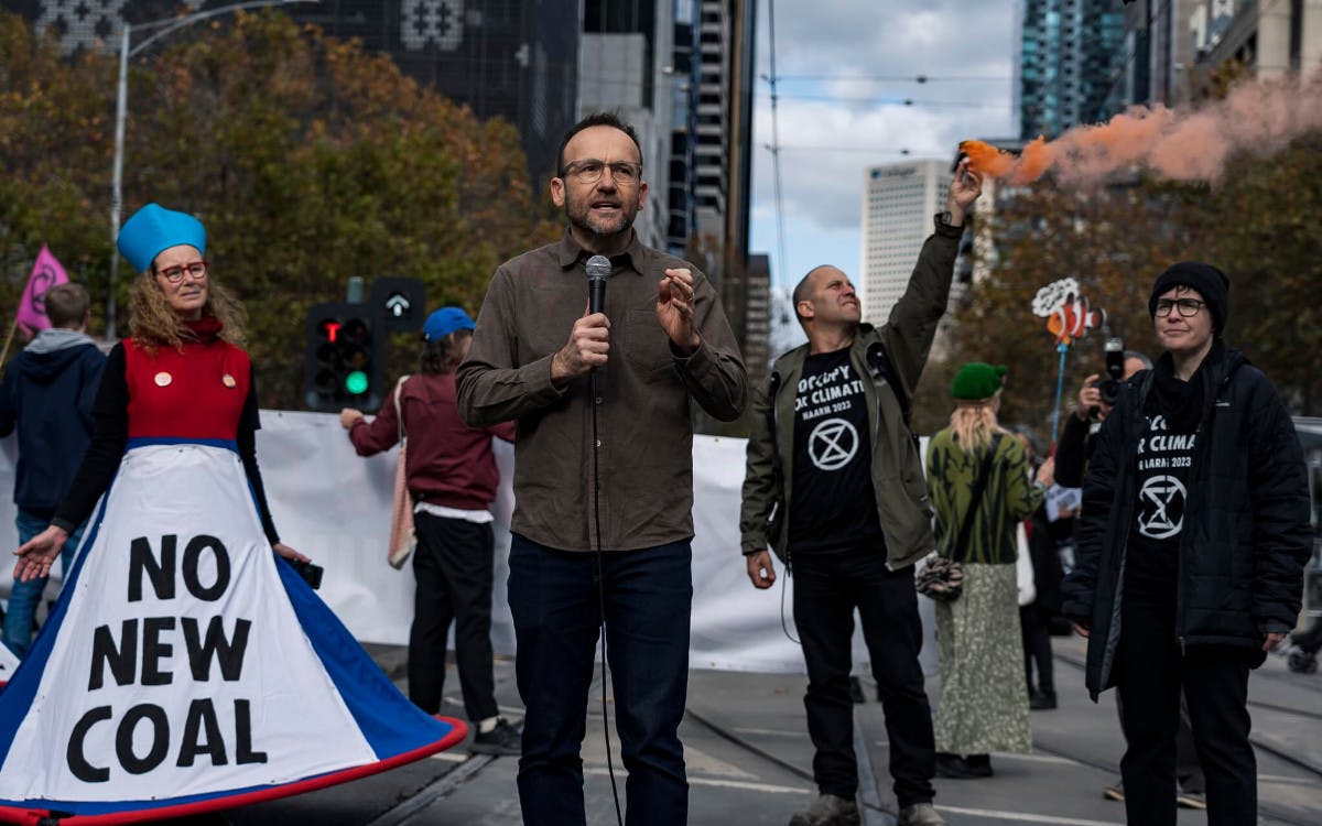 Adam Bandt speaking at the Slow March for Climate