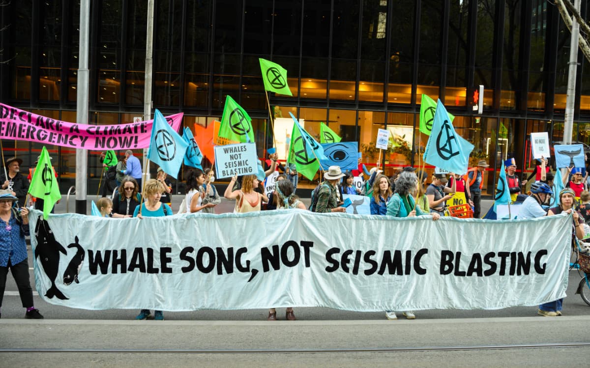 Protesters at the rally carried giant banners