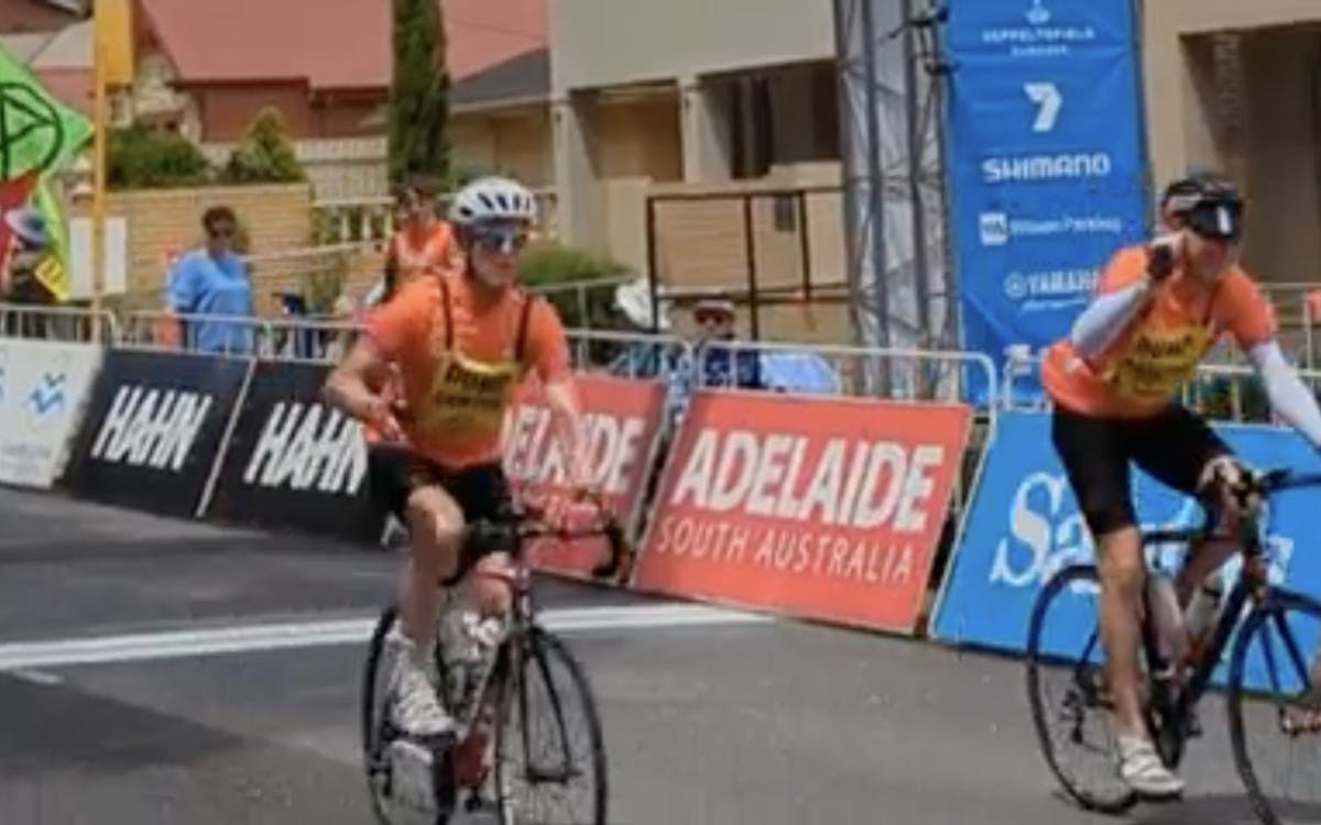 David and Andrew cross the finish line of the Challenge Tour