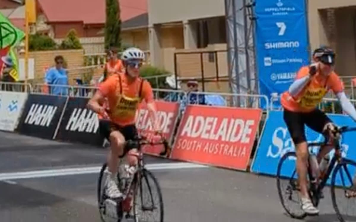 David and Andrew cross the finish line of the Challenge Tour