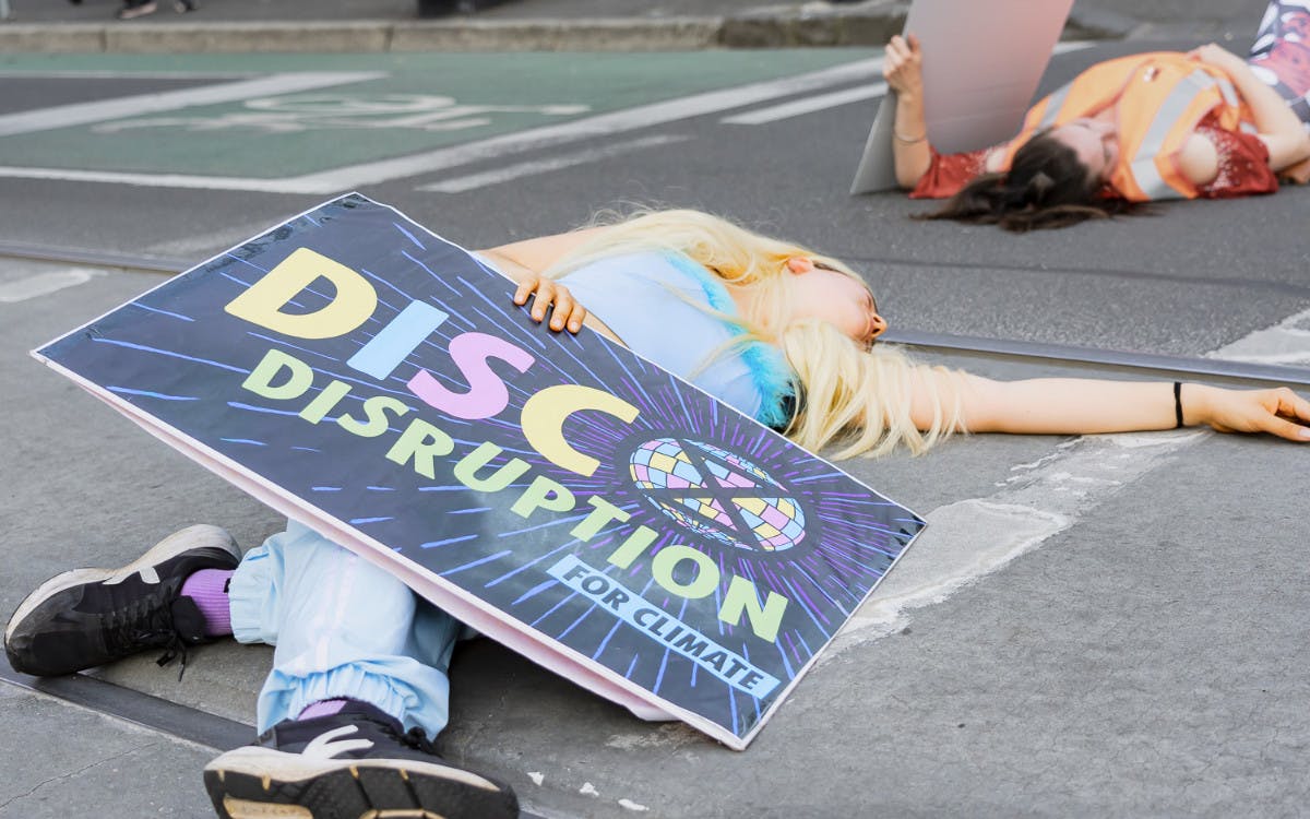 Discobedience participants stage a die-in