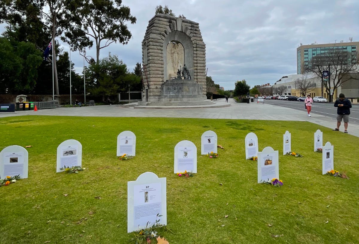 Replica tombstones on North Terrace, Adelaide