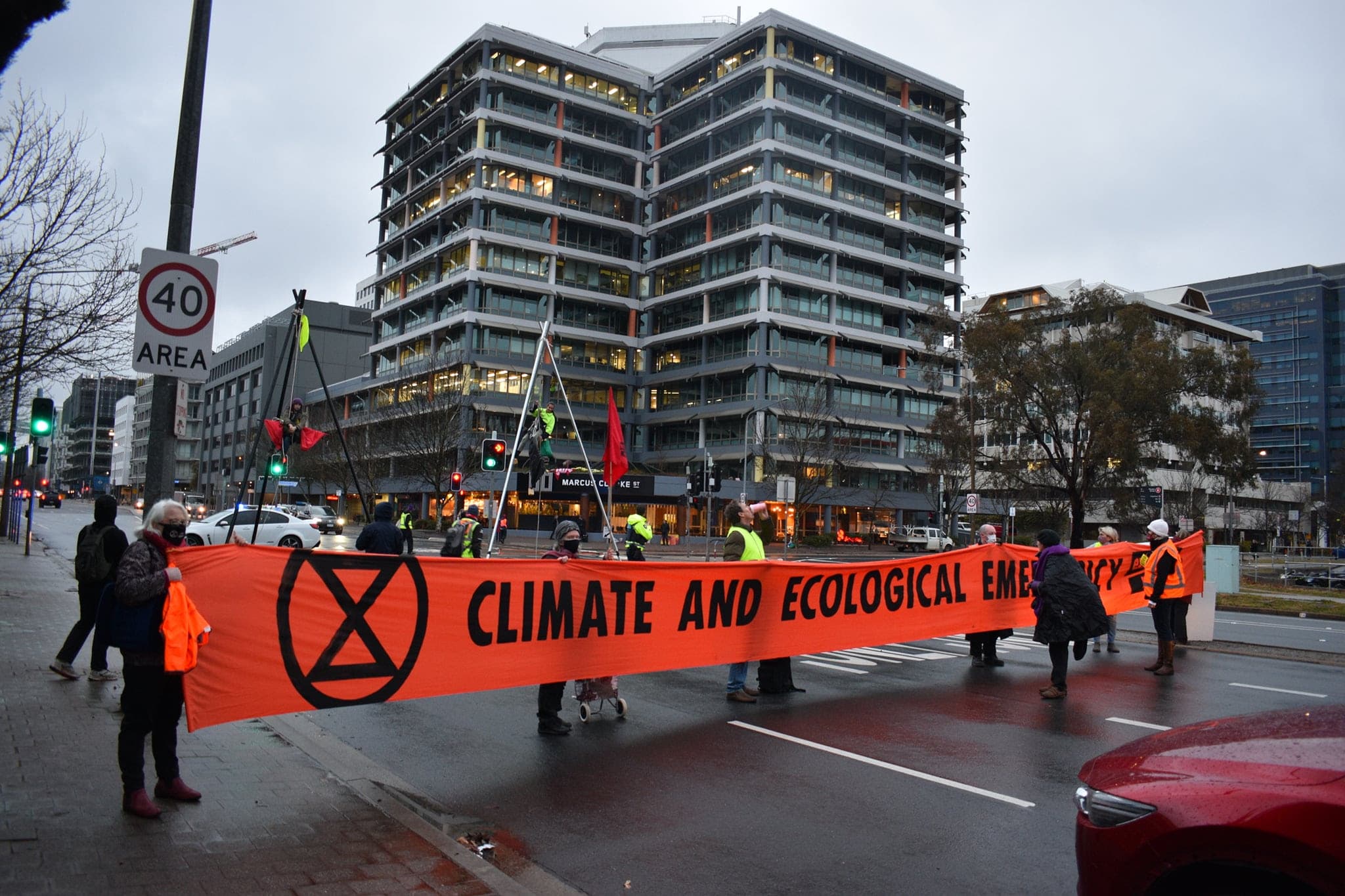 Large XR banner blocking the street in Canberra