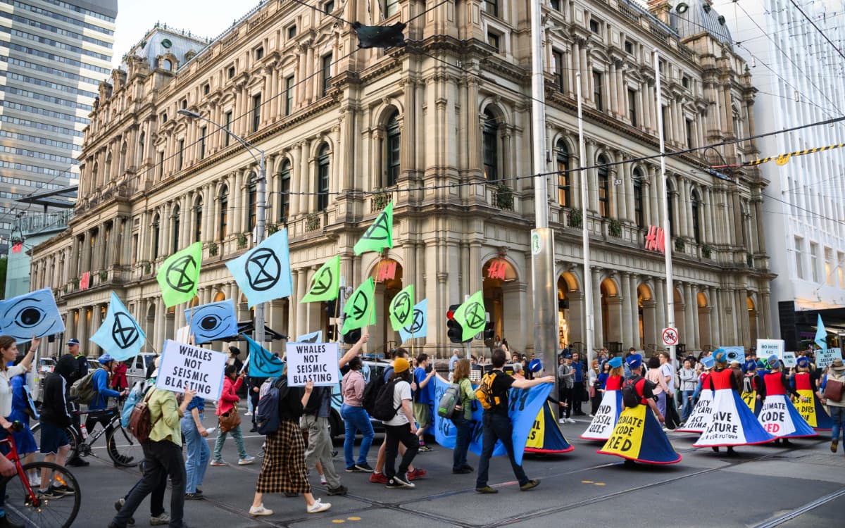 The Whale Song rally moving through Naarm/Melbourne's CBD