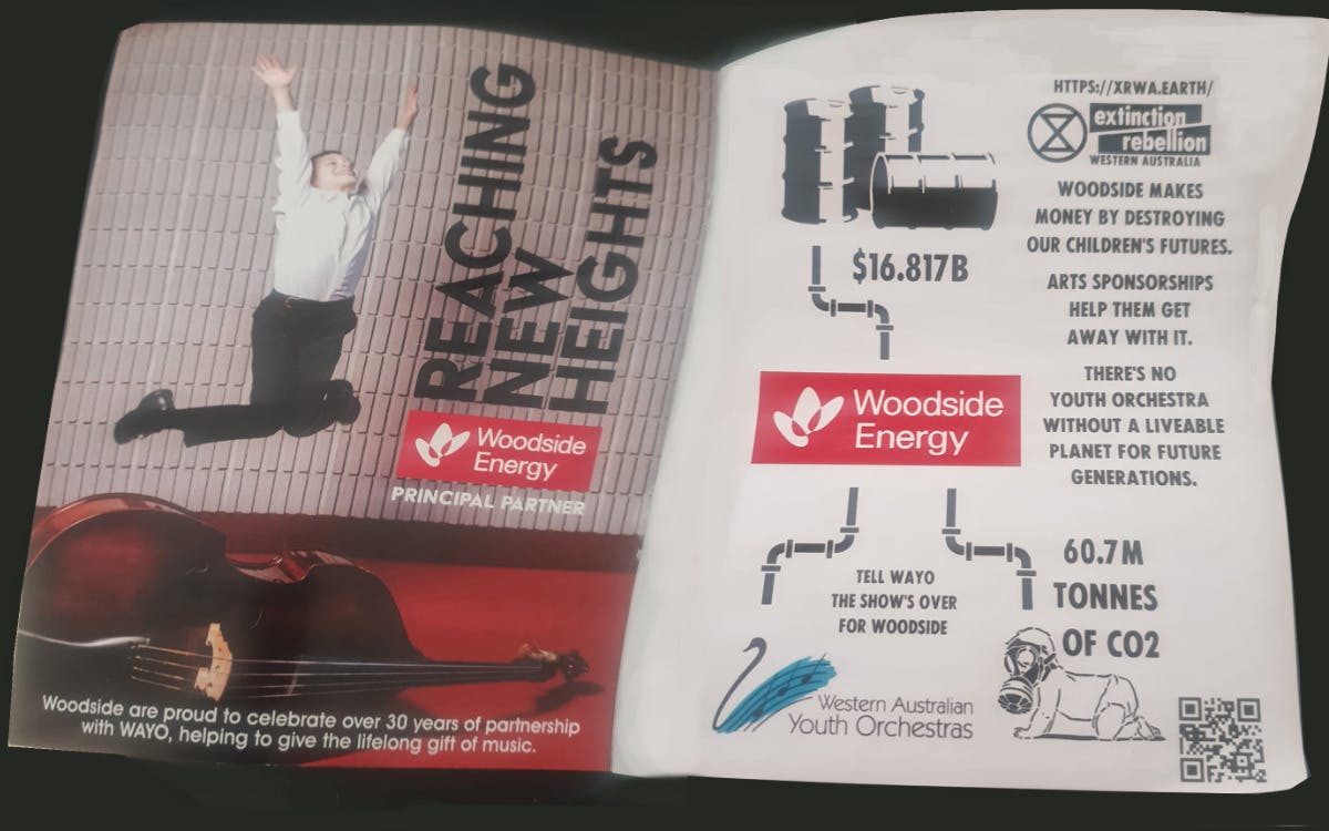 page from a concert program next to an XR flyer about Wodside