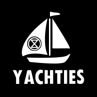 XR Yachties for the Reef logo: yacht with hourglass logo on the sail