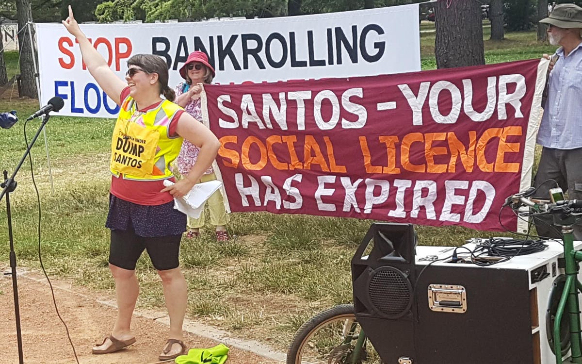 Action in Canberra supports XR SA campaign to dump Santos from TDU sponsorship