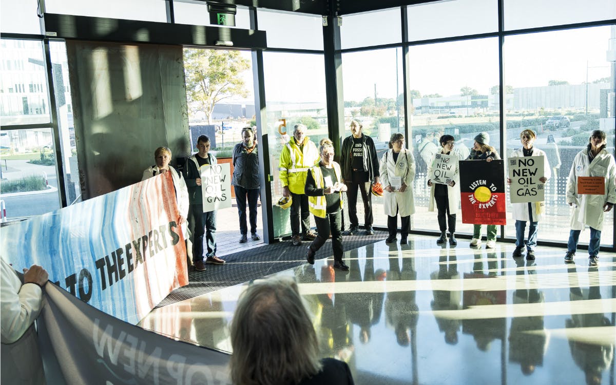 Protesters at the SA Drill Core Reference Library in Tonsley