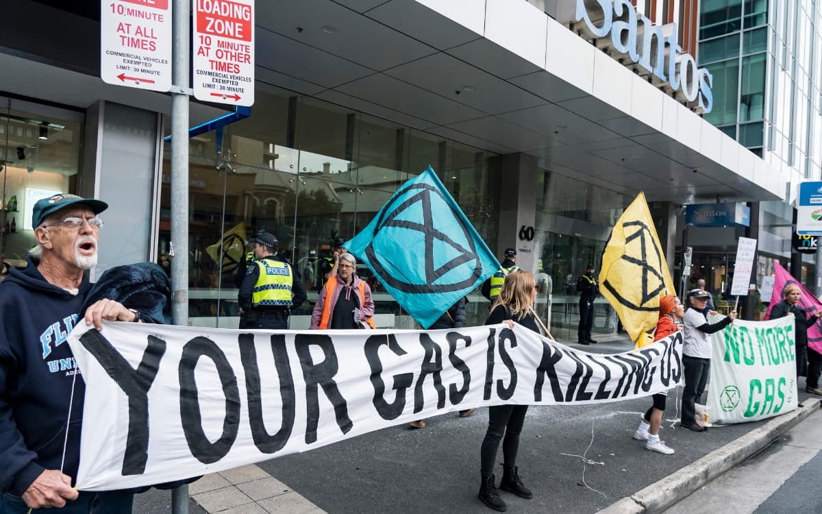 An XR SA protest outside Santos HQ earlier this year