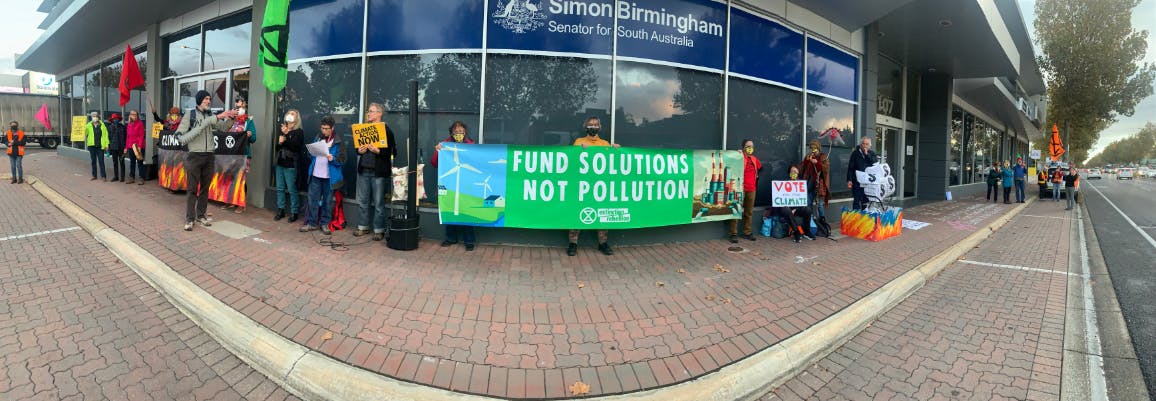Protest outside outside Minister Birmingham's office