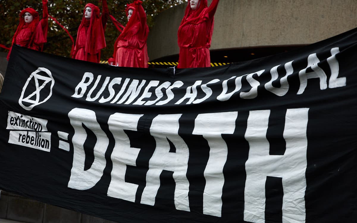 Red Rebels and banners at the Arts Centre Spire