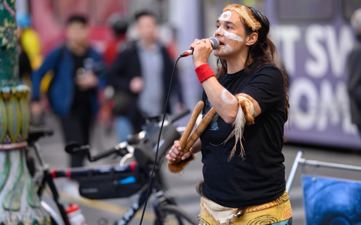 Yaraan Couzens Bundle singing at the Whale Song Rally