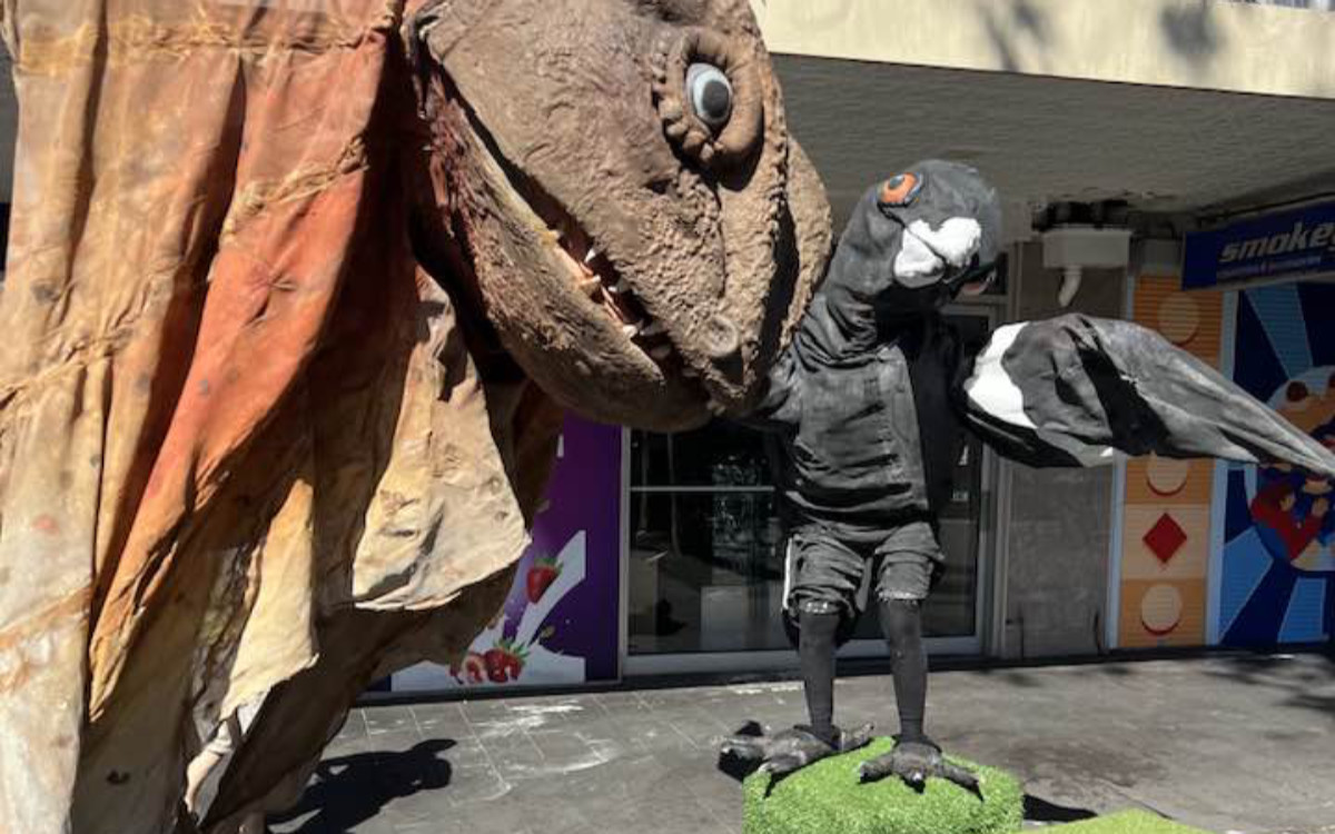 Giant puppets outside Labor MP Peter Khalil's office the following Sunday