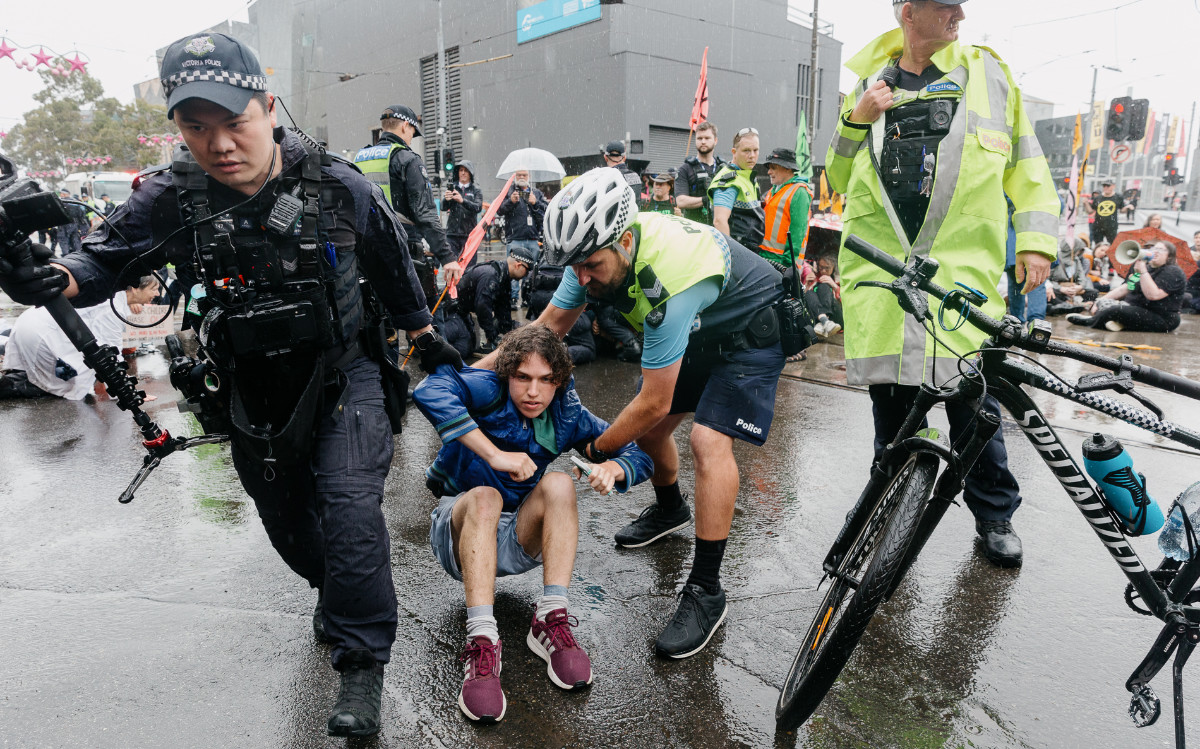 Miles was one of the last to be removed from the mass sit-down - photo by Ari Hatzis