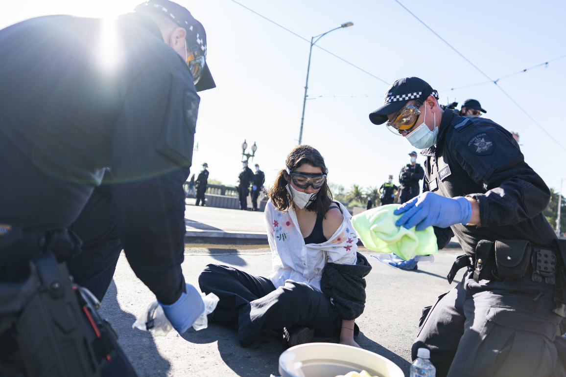 Protester Elvy being unglued