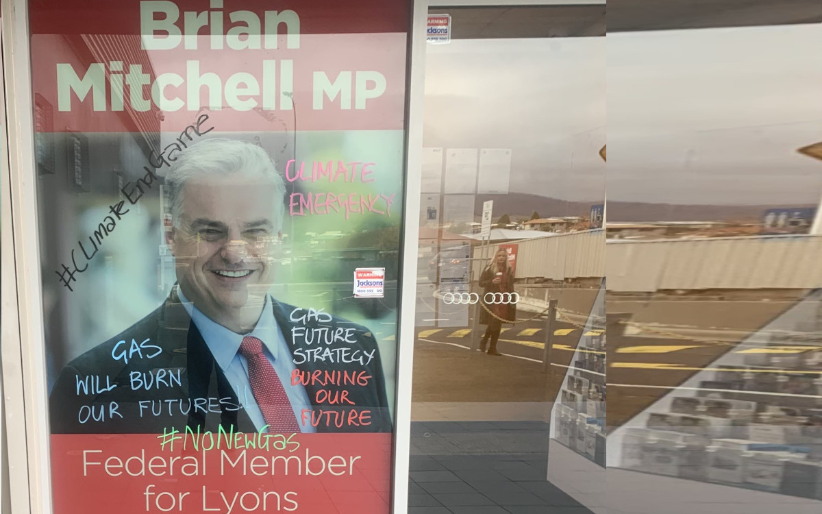 Signs of protest at the office of Brian Mitchell