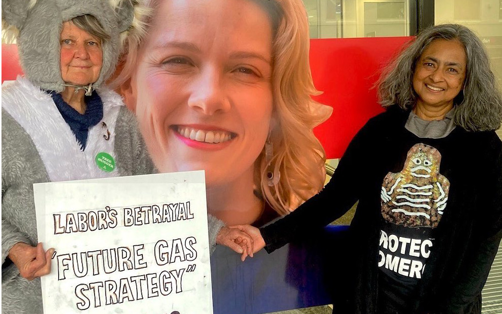 Protesters at Clare O'Neil's Hotham office in Victoria