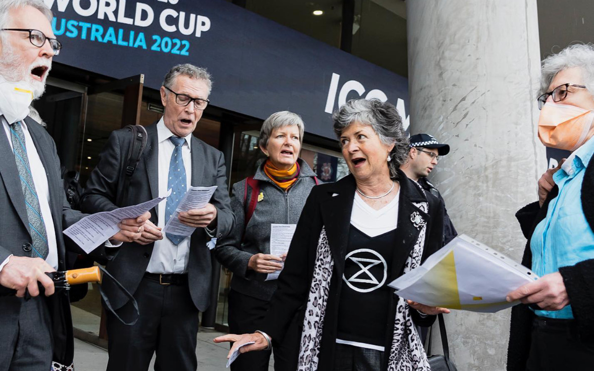Climate activists singing
