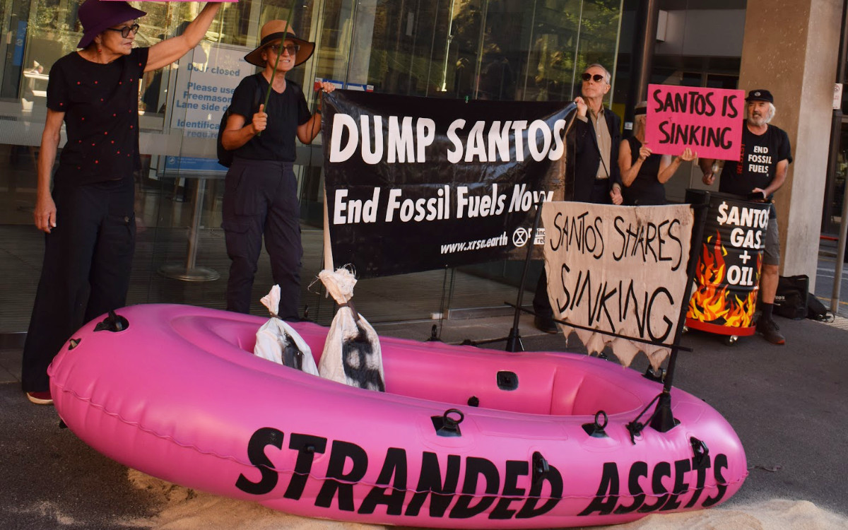 A pink dinghy representing Santos stranded assets