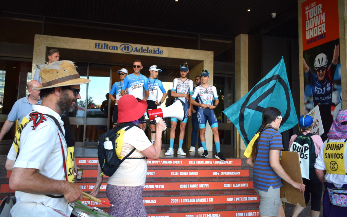 Protest outside the Team Presentation opening event.