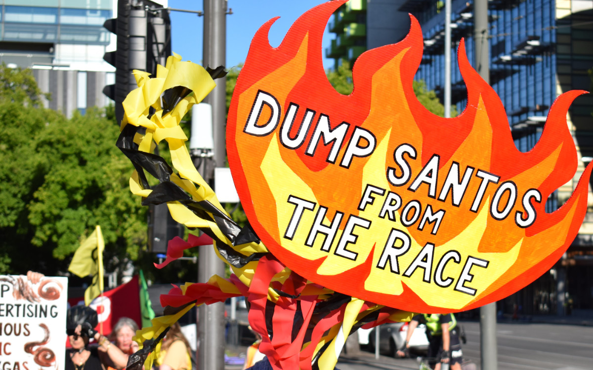 Colourful signs at the protest.