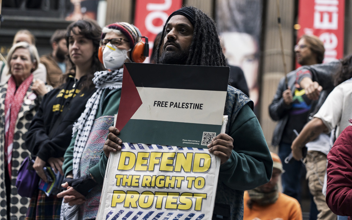 Protesters outside the State Library